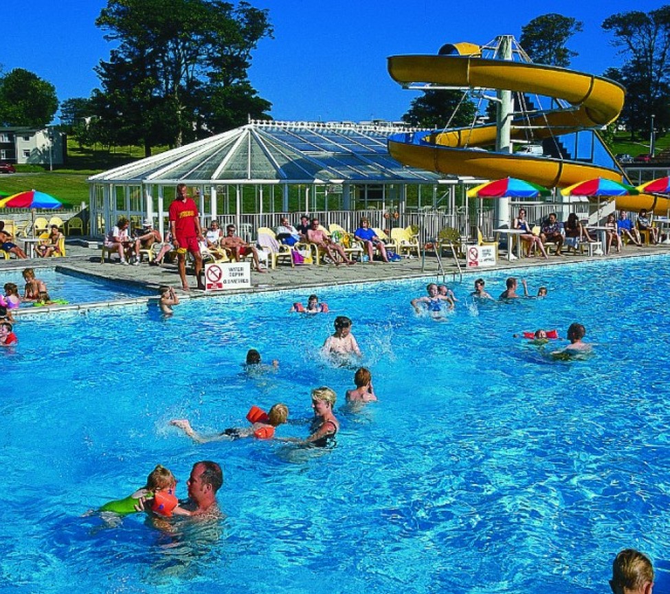 outdoor pool and slides at Trelawne Manor Holiday Village