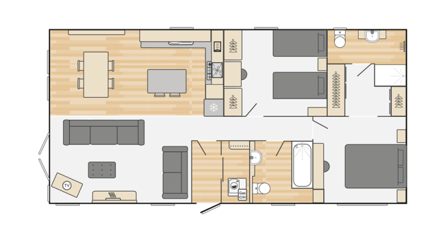 2025 Swift Edmonton Lodge Scandi 40x20 2 bed Floor Plan